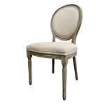 Louis XVI Style Weathered Natural Wood Oval Back Cream Dining Chair