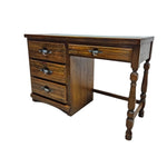 Vintage Oak Student Kneehole Writing Desk with Industrial Metal Pulls