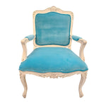 Refined French Provincial Style Sky Blue Velvet Carved Armchair