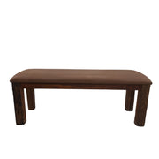 Rustic Leather-Top Rail Wood Bench