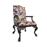 Ornate Chippendale Style Feather Patterned Velvet Armchair