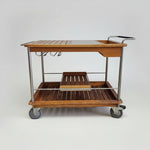 Mid-Century Modern Rolling Bar Cart with Slate Inlay