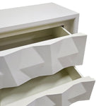 West Elm Mid-Century Style White Sculptural Geometric 2 Drawer Bedside Table
