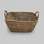 Earthon Woven Rattan Brown Rectangular Storage Basket with Handles