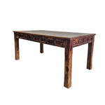 Medieval Style Teakwood Dining Table and Six Panel Back Chairs Set