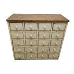 Vintage Apothecary-Style Cream Chest with Natural Wood Top
