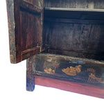 Antique Chinese Red Lacquer Hand Painted Small Side Cabinet