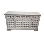 Hand-Carved Whitewashed Wooden Rustic Sideboard