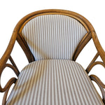 Charming Curved Rattan Striped Fabric Upholstered Armchair