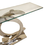 Sleek Chrome Interlocking C Base Glass Top Console Table