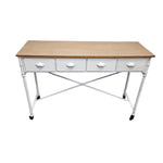 Industrial Metal and Wood 4-Drawer Console Table on Casters