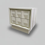 West Elm Mid-Century Style White Sculptural Geometric 2 Drawer Bedside Table