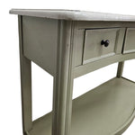 Elegant Sage Bow-Front Console Table with Open Shelving