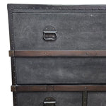Pottery Barn Industrial Ludlow Black Leather Steamer Trunk Secretary Desk