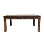 Medieval Style Teakwood Dining Table and Six Panel Back Chairs Set