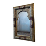 Exquisite Moorish Hand-Carved Camel Bone and Embossed Metal Moroccan Mirror