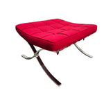 Mid-Century Red Fabric Barcelona Style Chair and Ottoman