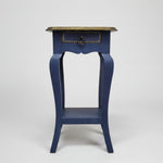 Vintage Indigo Hand-Painted Side Table with Gold Accents