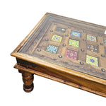 Grounded Indian Style Solid Timber Coffee Table with Inset Hand Painted Ceramic Tiles