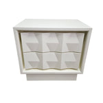West Elm Mid-Century Style White Sculptural Geometric 2 Drawer Bedside Table