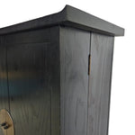 Traditional Black Chinese Wooden Bar Cabinet with Brass Medallion