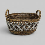Home Center Rustic Woven Rattan and White Jute Decorative Basket