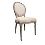 Louis XVI Style Weathered Natural Wood Oval Back Cream Dining Chair