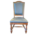 Stately Studded Black Leather and Carved Wood Accent Dining Chair