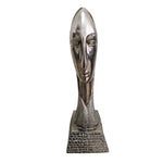 Avant-Garde Metallic Silver Glazed Ceramic Female Bust Art Sculpture