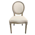 Louis XVI Style Weathered Natural Wood Oval Back Cream Dining Chair