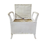 Charming Weathered White Lloyd Loom Bench with Floral Seat