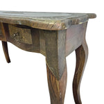 Vintage Brass-Inlay Wooden Console Table