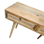 Mid-Century Style Mango Wood and Woven Cane Console Table