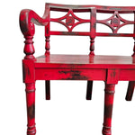 Distressed Red Reclaimed Wood Oriental Accent Bench