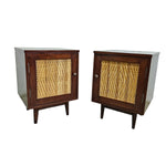 Bohemian Woven Rattan Wood Bedside Table