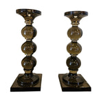 Artisan Smoke Glass Tiered Pillar Candle Stand