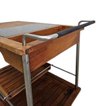 Mid-Century Modern Rolling Bar Cart with Slate Inlay