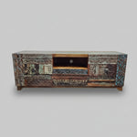 Heritage Reclaimed Wood Intricately Carved Patchwork TV Console