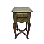 Vintage Style Brass Embossed Two Drawer Tall Side Table