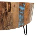 Rustic Reclaimed Timber Drum Coffee Table with Iron Hairpin Legs