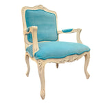Refined French Provincial Style Sky Blue Velvet Carved Armchair