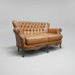 Ornate French Provincial Hand-Carved Leather Loveseat
