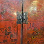 Antique Chinese Red Lacquer Hand Painted Small Side Cabinet