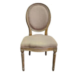 Refined Louis XVI Style Natural Wood Oval Back Upholstered Dining Chair