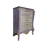 Provencal Style Lavender and Gold Carved Floral Chest of Drawers