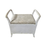 Charming Weathered White Lloyd Loom Bench with Floral Seat