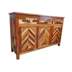 Artisanal Mixed Timber Chevron Parquet Solid Wood Sideboard