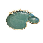 Enchanting Botanical Brass and Sage Green Enamel Fruit Tray