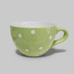 Polka Dot Lime Green Ceramic Oversized Teacup and Saucer Set