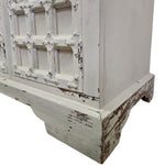 Hand-Carved Whitewashed Wooden Rustic Sideboard